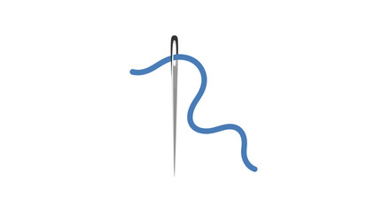 Blue thread passing through the eye of a needle.