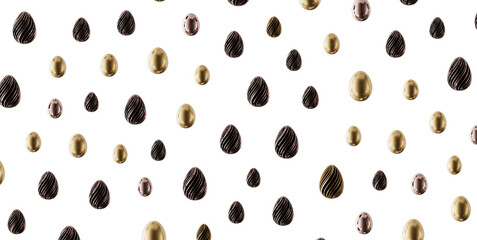 Stylish Easter eggs pattern with gold, black, and rose gold eggs on a white background. Perfect for Easter greetings and © vegefox.com