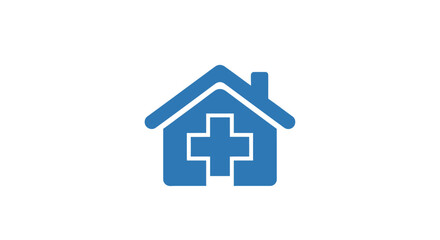 Fototapeta premium Blue house icon with medical cross symbolizing healthcare and home.