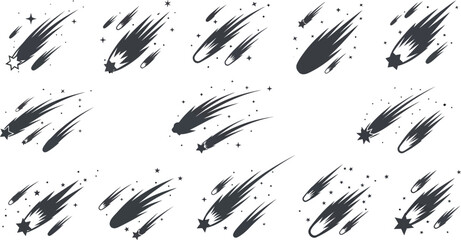 Flaming meteor silhouette thick black comet vector set © Charutha