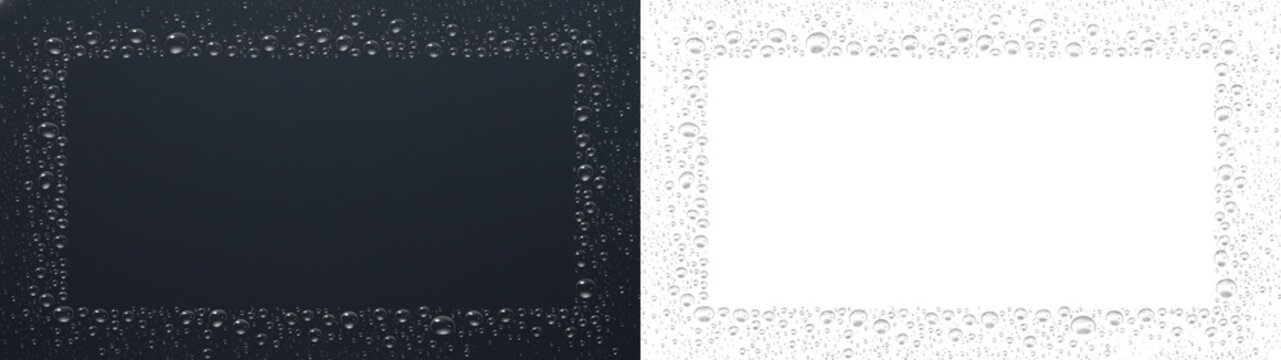 Realistic rain water drops condensation glass window natural weather detail - Wet texture splash spray overlay isolated PNG transparent background