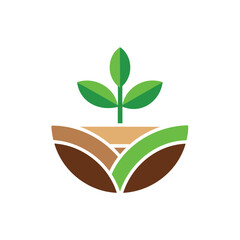 Green sprout growing in fertile soil layers isolated on white background