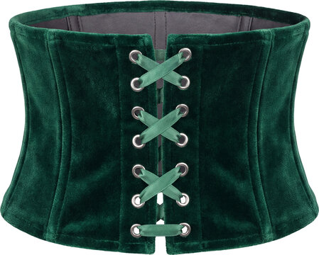 Velvet corset belt in deep green with satin ribbon lacing at the back