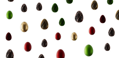 Decorative Easter egg pattern with various colors and designs on a clean white background, perfect for holiday greetings © vegefox.com