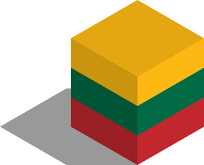Fototapeta premium Isometric cube with the flag of Lithuania 3D stylized illustration