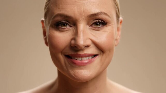 Mature woman with closed eyes showing natural aging process