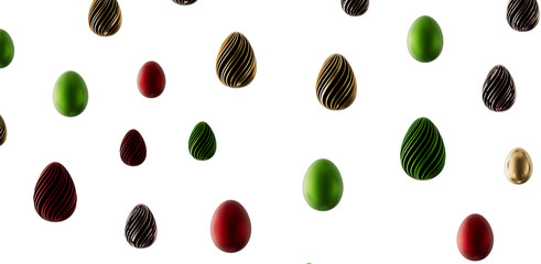 Abstract and colorful Easter eggs design with different colors, textures, and designs isolated on white background. Perf