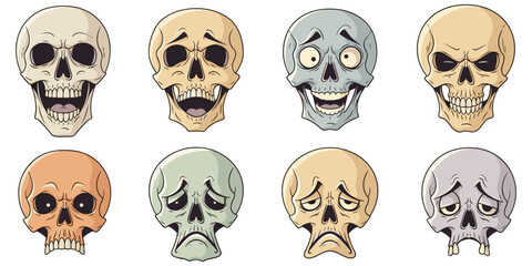 Obraz premium Cartoon Skull Emotion Icon Set with Various Human Expressions and Feelings