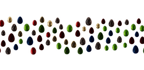 Fototapeta premium Festive Easter eggs in various colors and textures, perfect for holiday concepts and spring celebrations. Ideal for bann