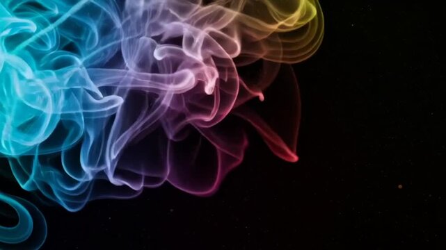 Colorful Smoke Swirling on Black Background.