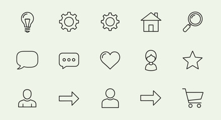 Collection of simple line icons for web and app design.