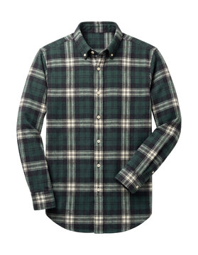 Plaid flannel shirt with button-down front and rounded hem