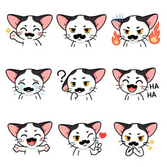 Fototapeta premium A set of cute anime cats illustrations doing different activities with different expressions.Stickers or badges. Oriental Shorthair