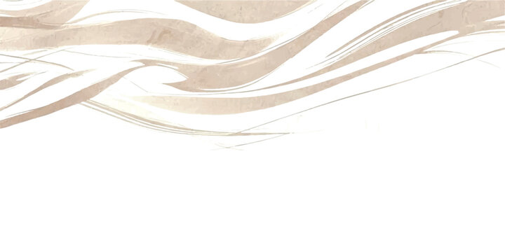 Abstract flowing beige brushstroke pattern on a clean white background creating a simple artistic border