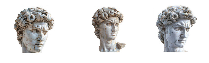 Obraz premium Classical Marble Bust of David Statue with Golden Kintsugi Style Cracks for Art and Philosophy Concepts isolated on transparent background