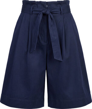Wide-leg culotte shorts in navy blue with a paperbag waist