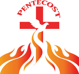 Pentecost symbol with cross dove and flames  Christian religious emblem  holy spirit icon