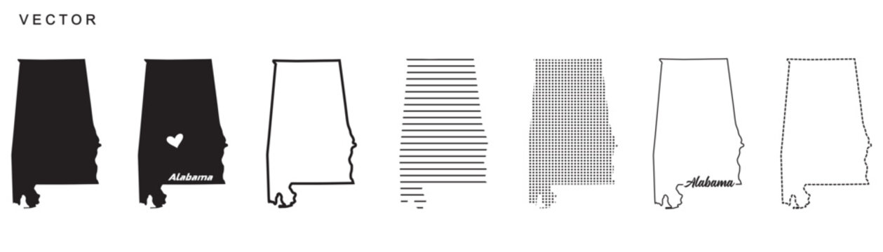 Alabama State Map, State Border, United States, US America, Map vector outline isolated on transparent background
