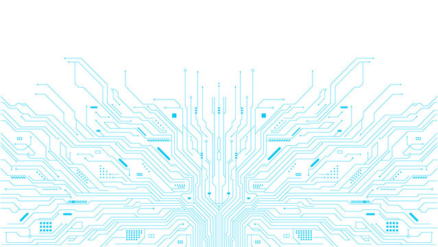 Abstract digital circuit board pattern with intricate blue lines on a black background representing technology and connectivity transparent background
