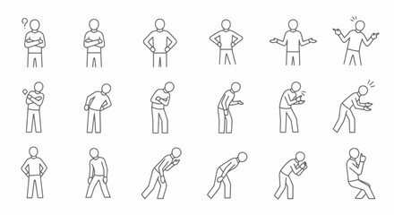 Collection of Line Art Figures Showing Various Emotions and Poses. © Yanto