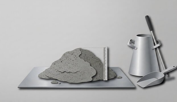 生コンクリートのスランプ試験と道具のペーパークラフト、建設現場の品質管理と検査のイメージ（施工管理・試験・JIS）