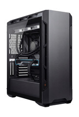 Obraz premium High-end gaming desktop with reinforced GPU bracket and liquid cooling support.