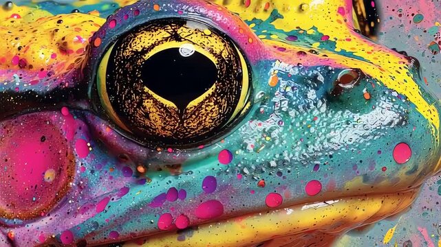 Vibrant Psychedelic Frog Splattered Paint Art