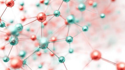 Obraz premium Molecules are depicted in vibrant colors, showcasing the connections between atoms. Red and turquoise spheres demonstrate various atomic structures and their interactions in a scientific approach.