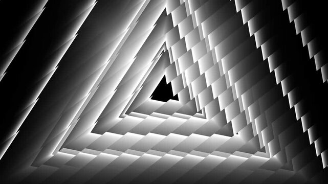 Abstract white geometric triangle tunnel with sharp jagged edges futuristic 3d motion background