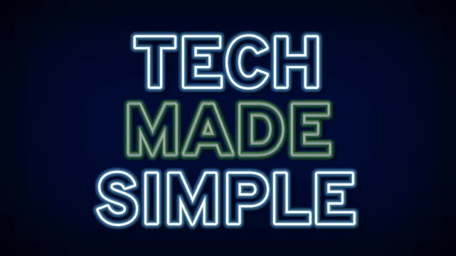 Tech Made Simple neon text sign for technology and user experience concepts