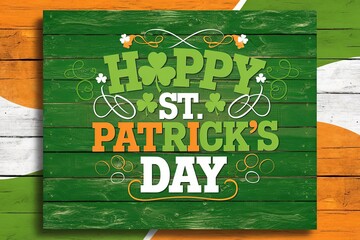 Obraz premium Happy St. Patrick's Day greeting card on a rustic green wooden background