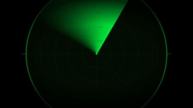 A digital radar screen emitting a green light in a circular pattern, indicating object detection