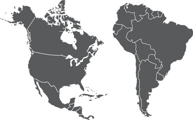 Minimalist world map outline: north and south america isolated on transparent background, Vector, illustration