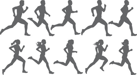 Dynamic running silhouettes in motion isolated on transparent background, Vector, illustration