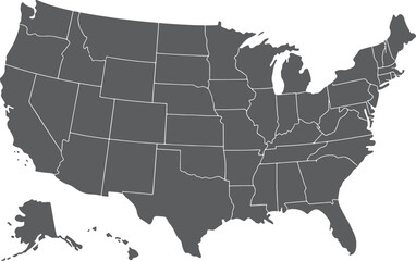 Minimalist black and white usa map outline isolated on transparent background, Vector, illustration