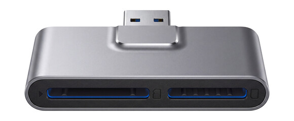 Metal-encased card reader with dual slots and a USB 3