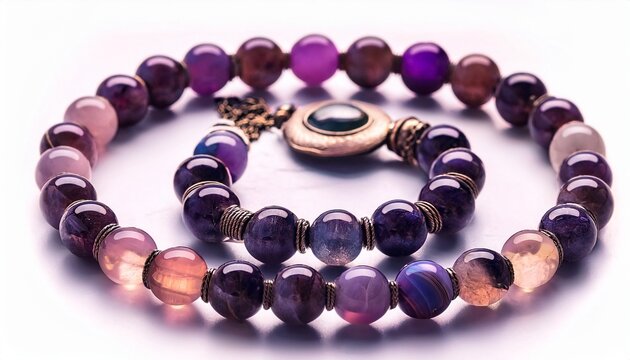 mala beads made of labradorite charoite and pink tourmaline with a labradorite pendant high quality photo