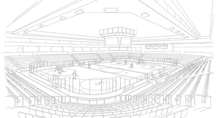 Ice hockey arena interior architectural line art perspective view © Hadi