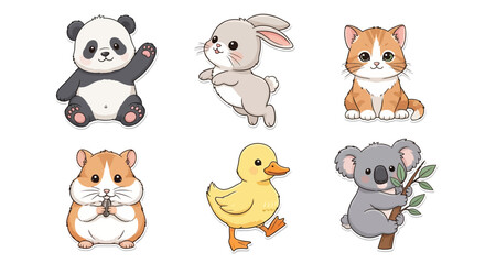 Cartoon animals collection panda bunny cat hamster duck and koala © Hadi