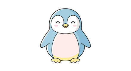 Fototapeta premium Cartoon penguin illustration in blue and pink with happy expression