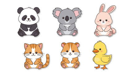 Obraz premium Cute cartoon animals set panda koala rabbit cat hamster and duck
