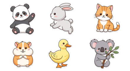 Cartoon animals collection panda rabbit cat hamster duck koala on white © Hadi