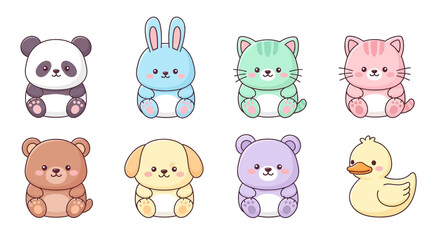 Cute cartoon animals panda rabbit cats bears dog duck vector illustration © Hadi
