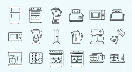 Collection of Kitchen Appliances Icons Hand Drawn Style.