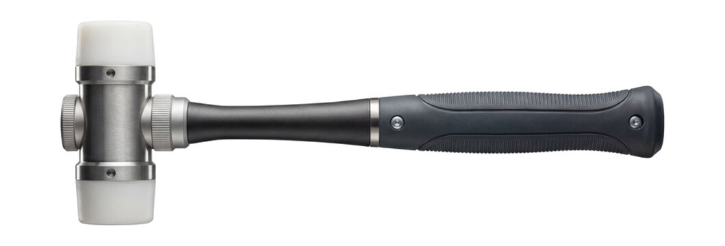 Adjustable nylon-headed hammer with interchangeable faces.