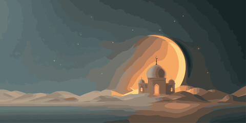 Ramadan Kareem greeting cards set. Ramadan islamic holiday invitations templates collection with gold crescent moon, hand drawn lettering and mosque. Vector illustration © DARK TRUST