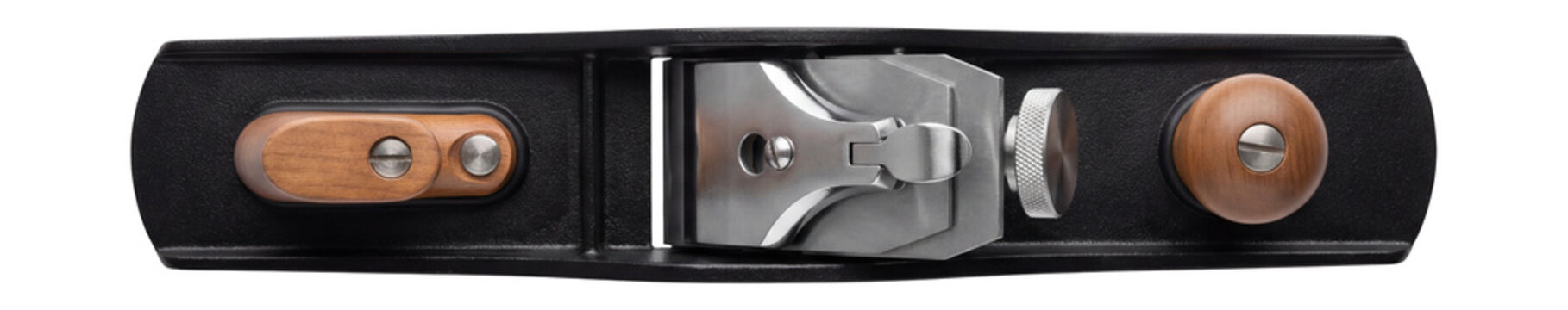Metal-bodied jointer plane featuring adjustable blade depth.