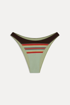 Light Green and Brown Striped Thong Underwear with Red Accents