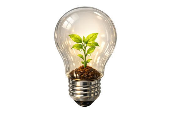 Light bulb growing a plant representing green energy idea