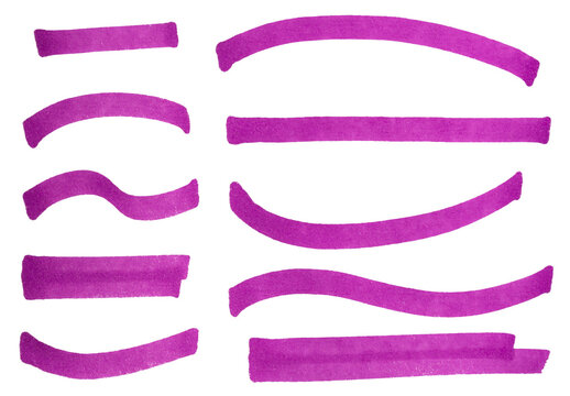 Purple Highlighter Brush Stroke Set PNG Transparent Background, Hand Drawn Marker Lines Collection Isolated Design Elements